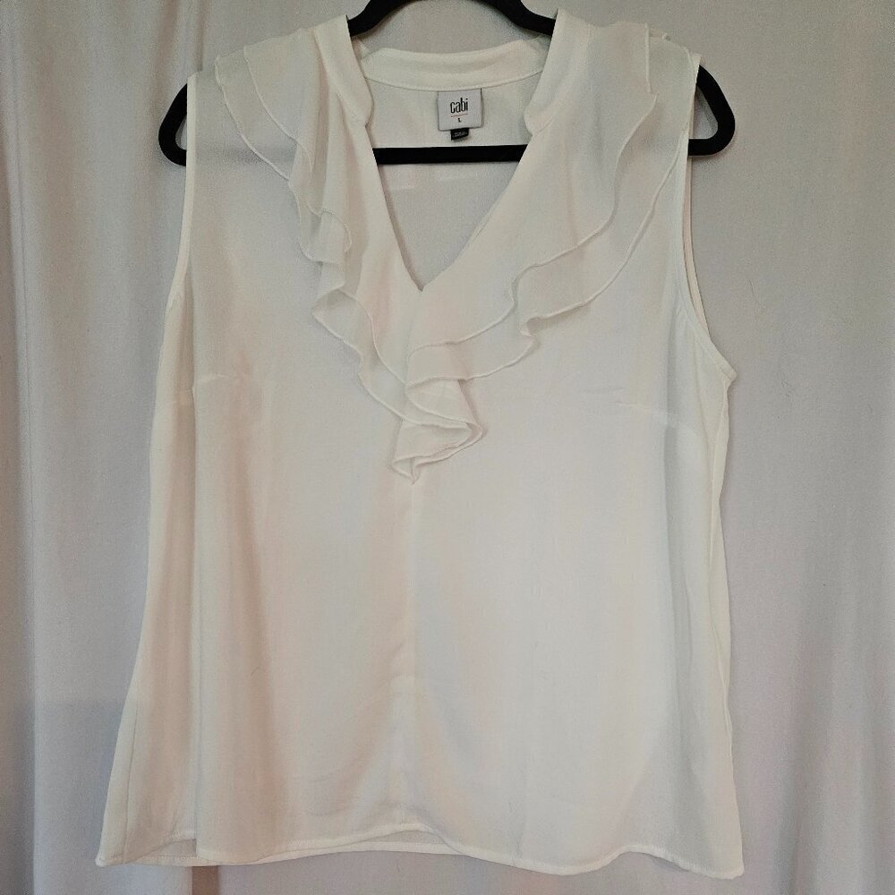 Cabi Style #3979 Portrait Sleeveless Ruffle Front Top Size L